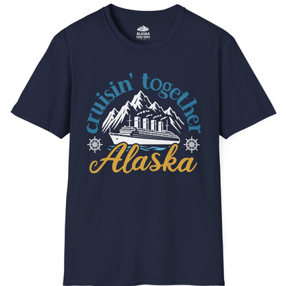 Alaska Cruise Adventure Shirt - Retro Mountains and Ship Graphic Tee T-Shirt – Navy – Alaska Cruise Shirts