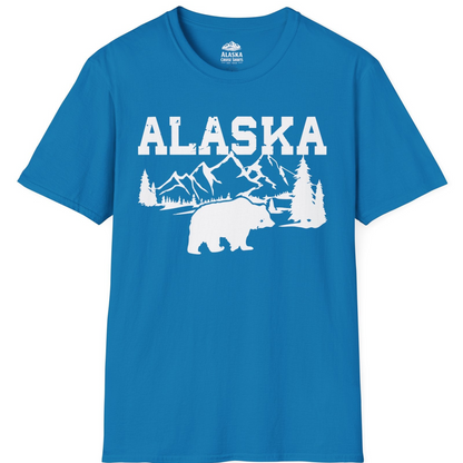 Alaska Bear Shirt - Wilderness Mountains and Trees Nature Silhouette Tee T-Shirt – Sapphire – Alaska Cruise Shirts