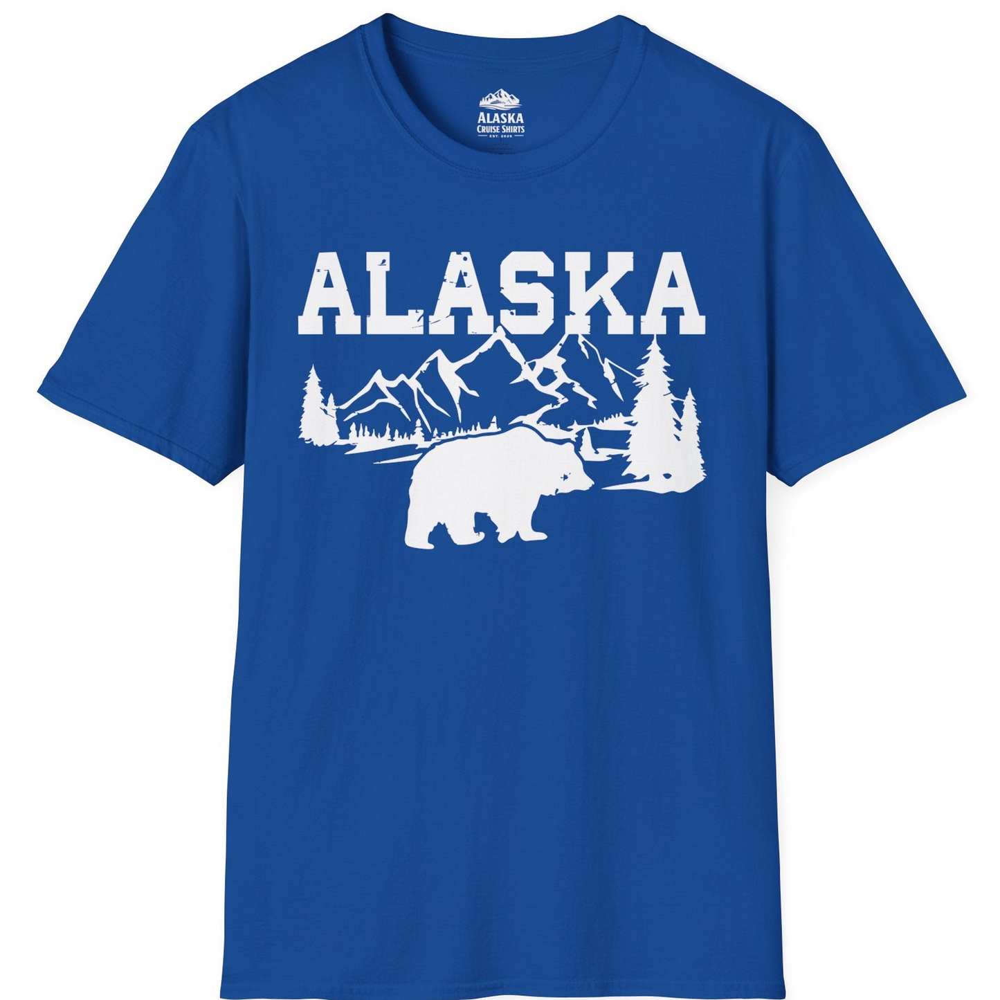 Alaska Bear Shirt - Wilderness Mountains and Trees Nature Silhouette Tee T-Shirt – Royal – Alaska Cruise Shirts
