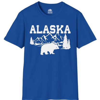 Alaska Bear Shirt - Wilderness Mountains and Trees Nature Silhouette Tee T-Shirt – Royal – Alaska Cruise Shirts