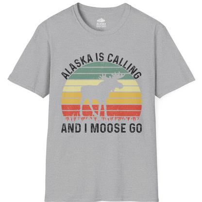 Alaska Is Calling And I Moose Go Retro Sunset Moose Graphic Shirt T-Shirt – Sport Grey – Alaska Cruise Shirts