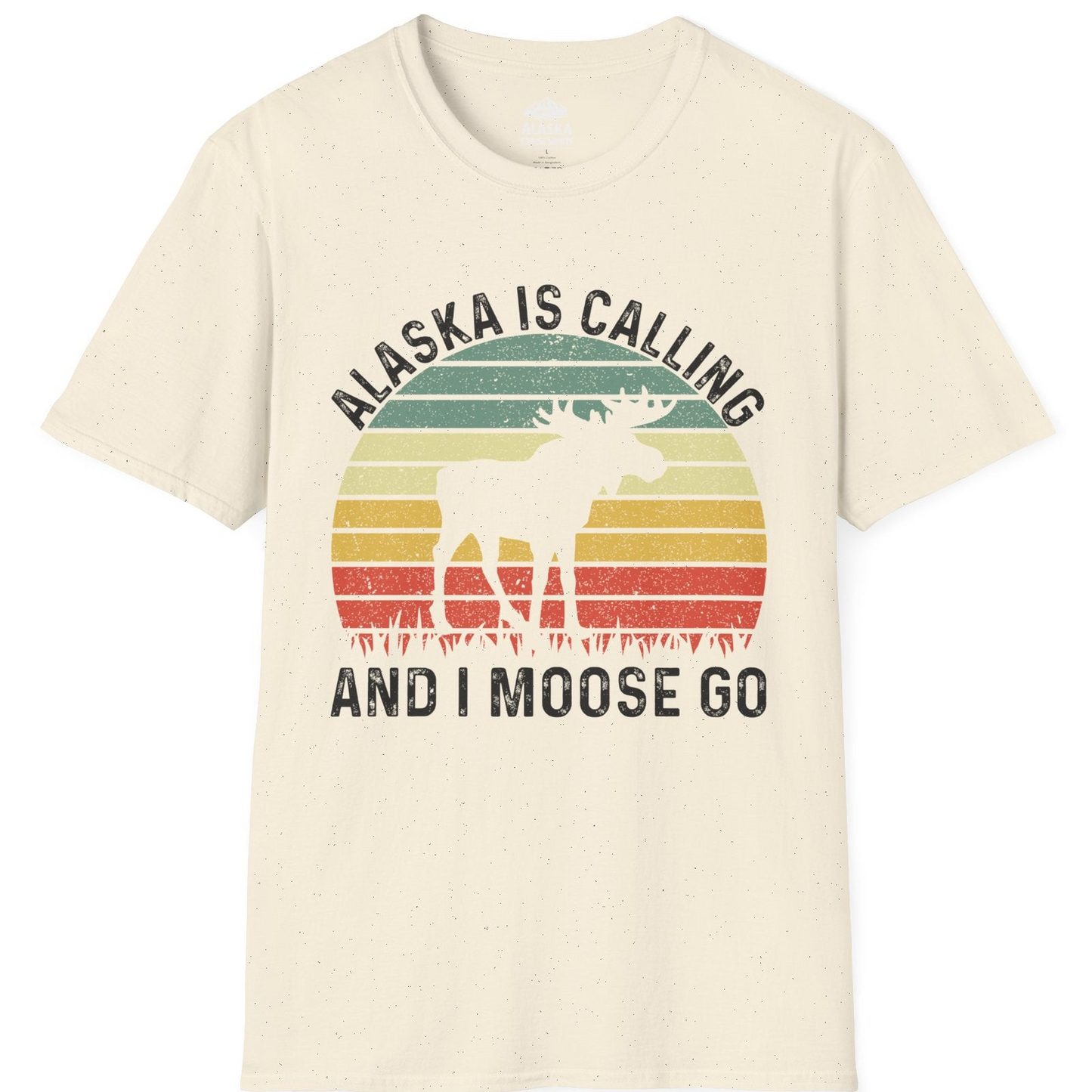 Alaska Is Calling And I Moose Go Retro Sunset Moose Graphic Shirt T-Shirt – Natural – Alaska Cruise Shirts