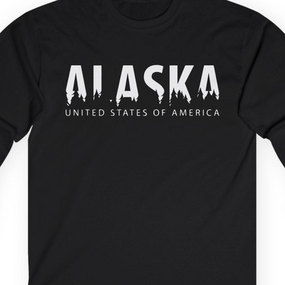Alaska United States Typography Shirt T-Shirt – Black – Alaska Cruise Shirts Close Up