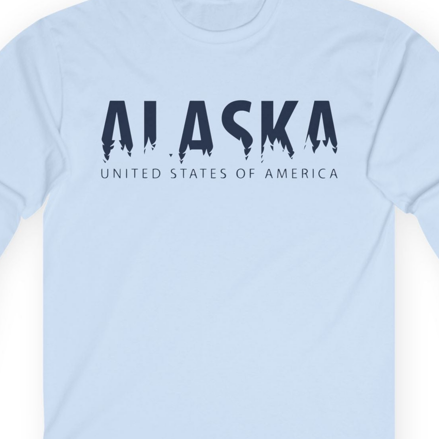 Alaska United States Typography Shirt T-Shirt – Light Blue – Alaska Cruise Shirts Close Up