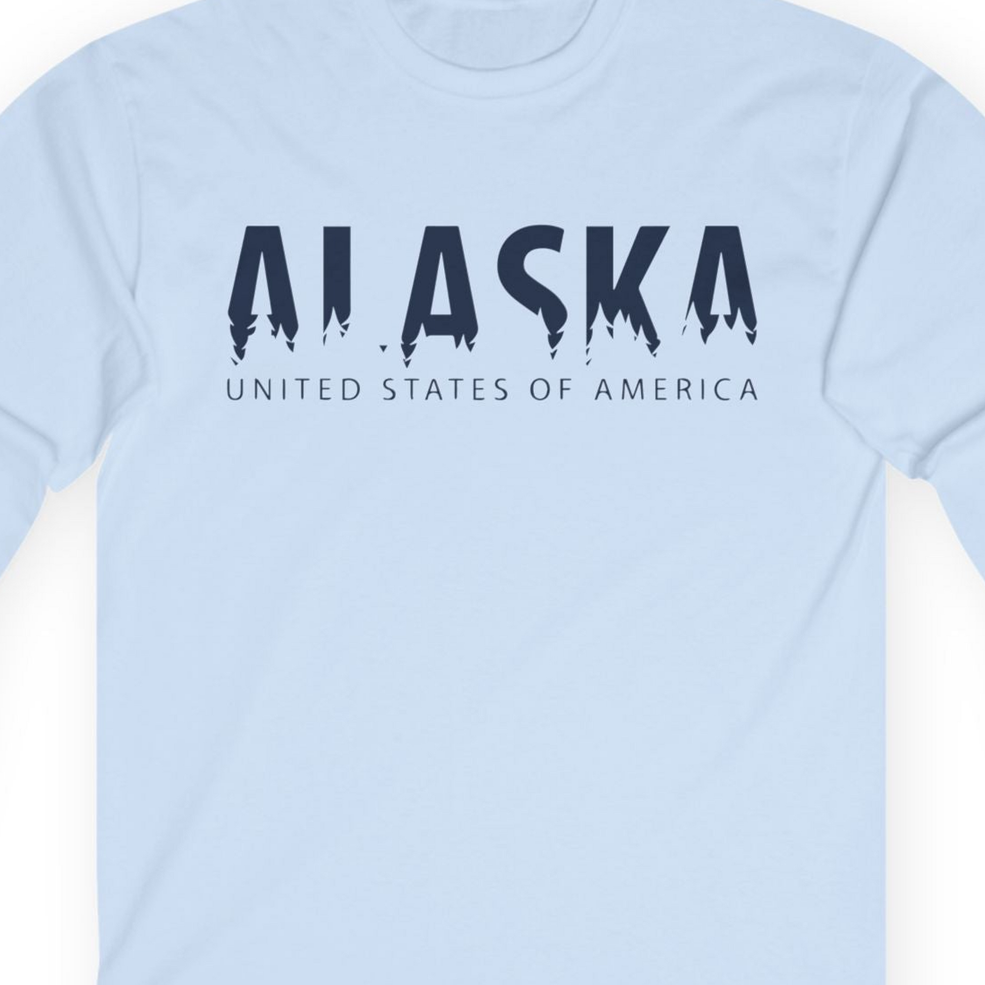 Alaska United States Typography Shirt T-Shirt – Light Blue – Alaska Cruise Shirts Close Up
