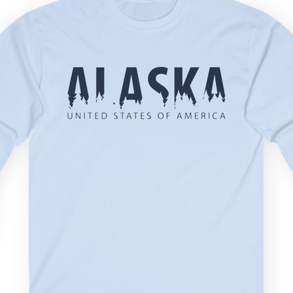 Alaska United States Typography Shirt T-Shirt – Light Blue – Alaska Cruise Shirts Close Up