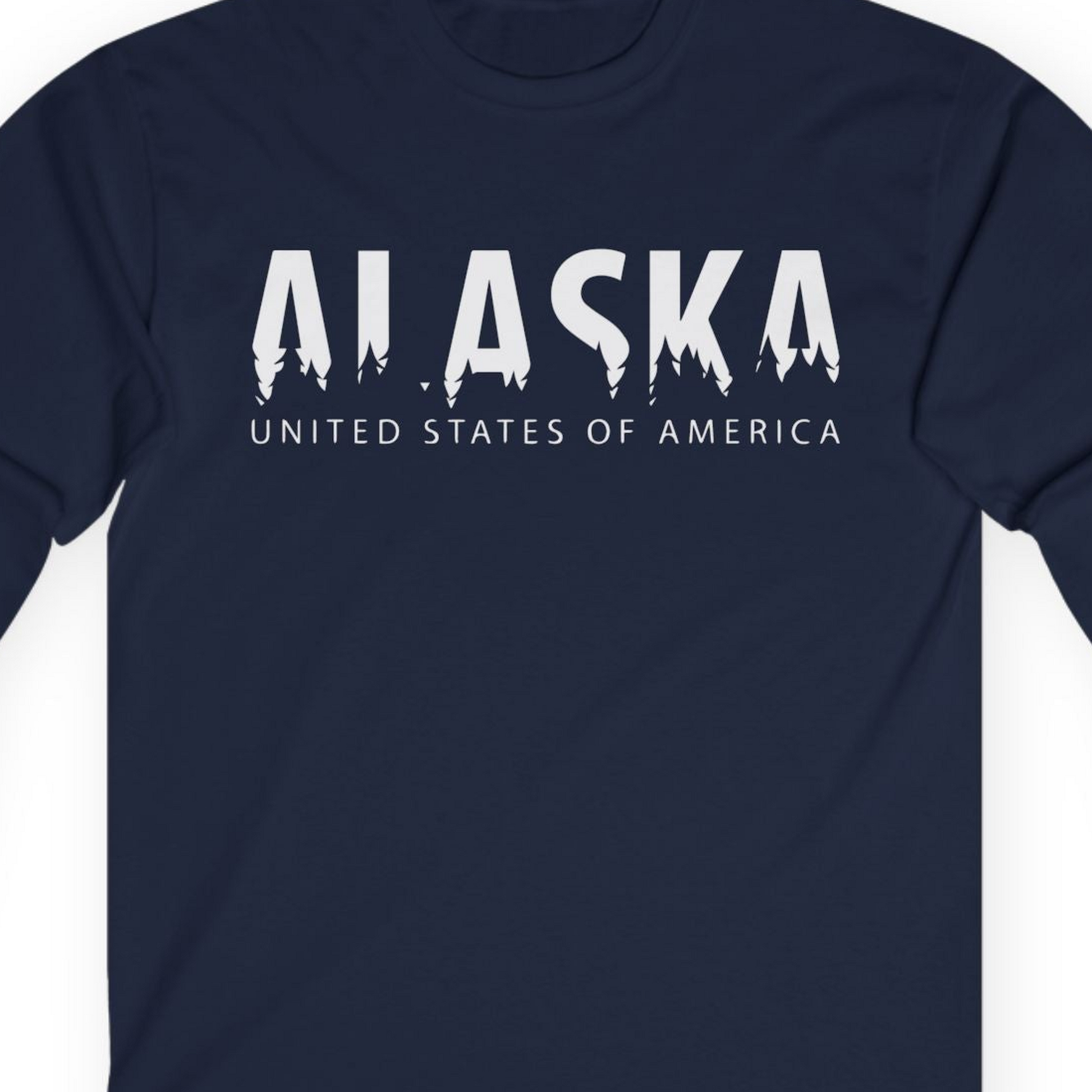 Alaska United States Typography Shirt T-Shirt – Navy – Alaska Cruise Shirts Close Up