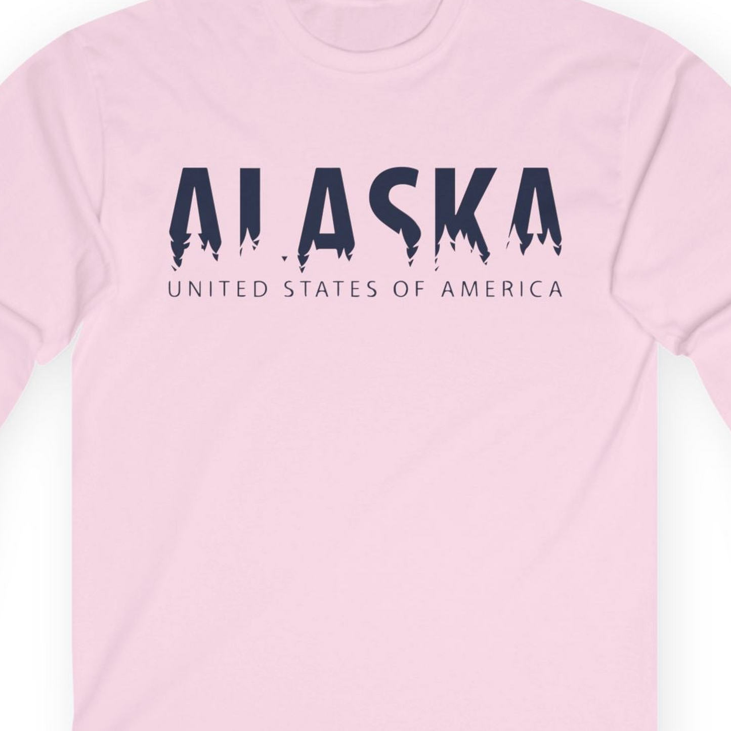 Alaska United States Typography Shirt T-Shirt – Light Pink – Alaska Cruise Shirts Close Up