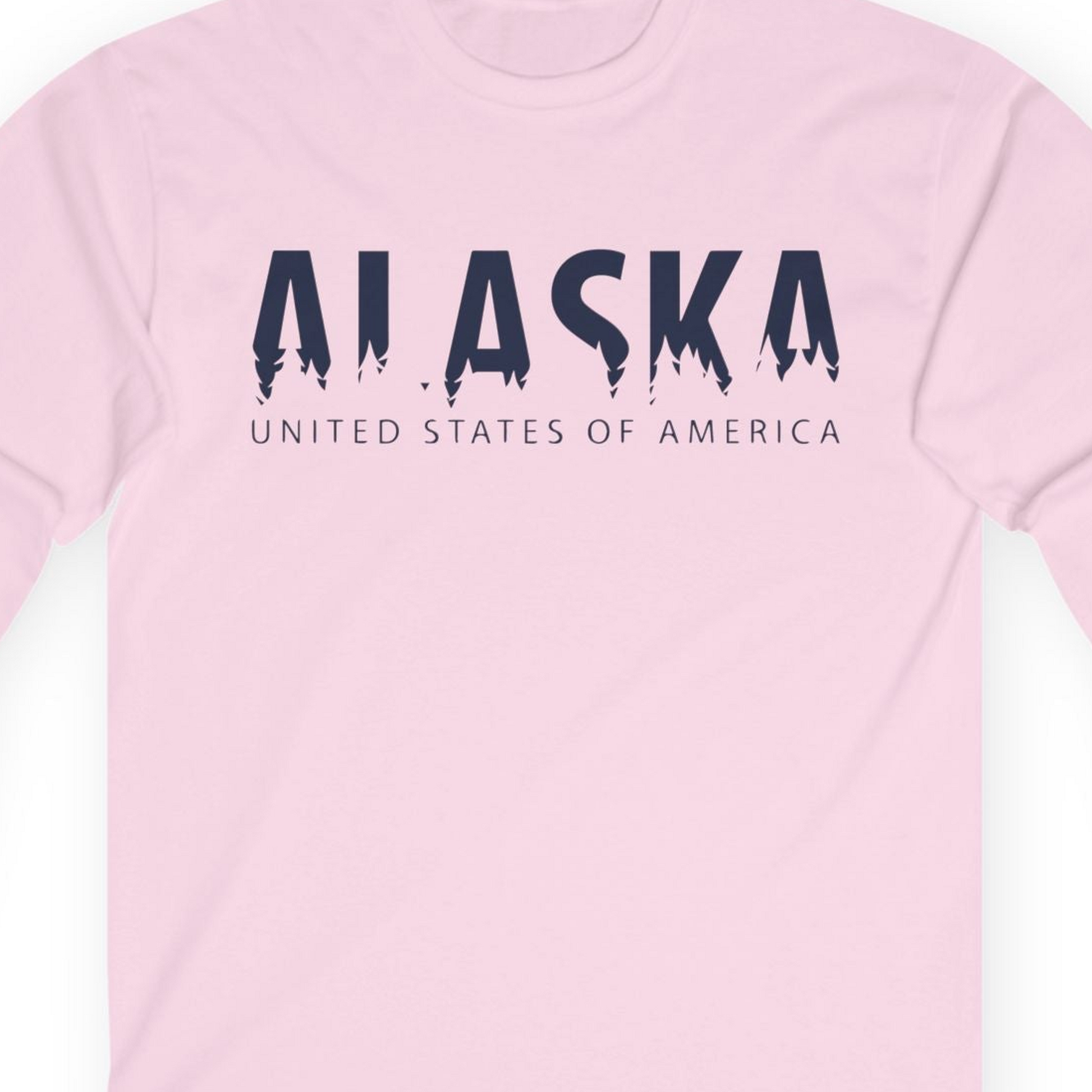 Alaska United States Typography Shirt T-Shirt – Light Pink – Alaska Cruise Shirts Close Up
