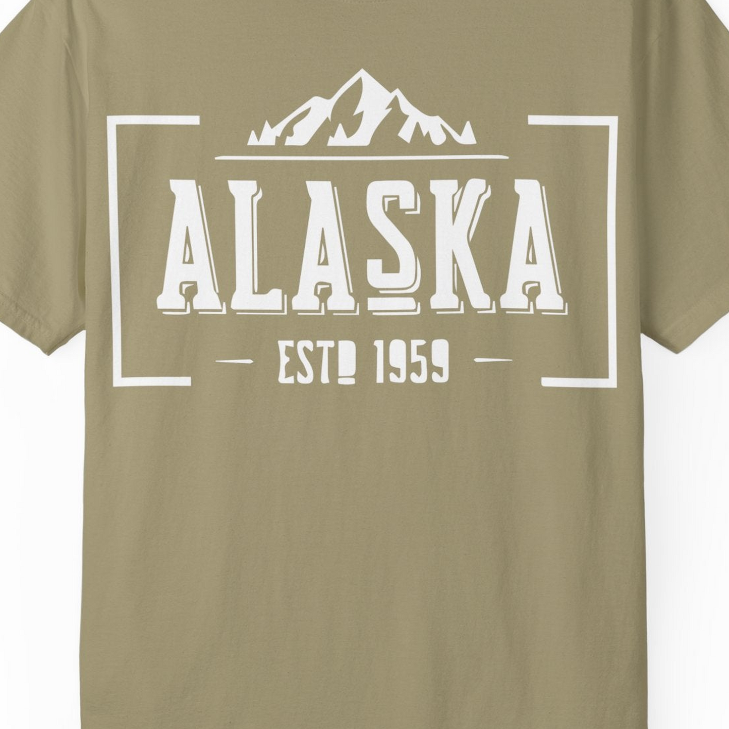 Alaska Mountain Vintage Shirt T-Shirt – Khaki – Alaska Cruise Shirts Close Up