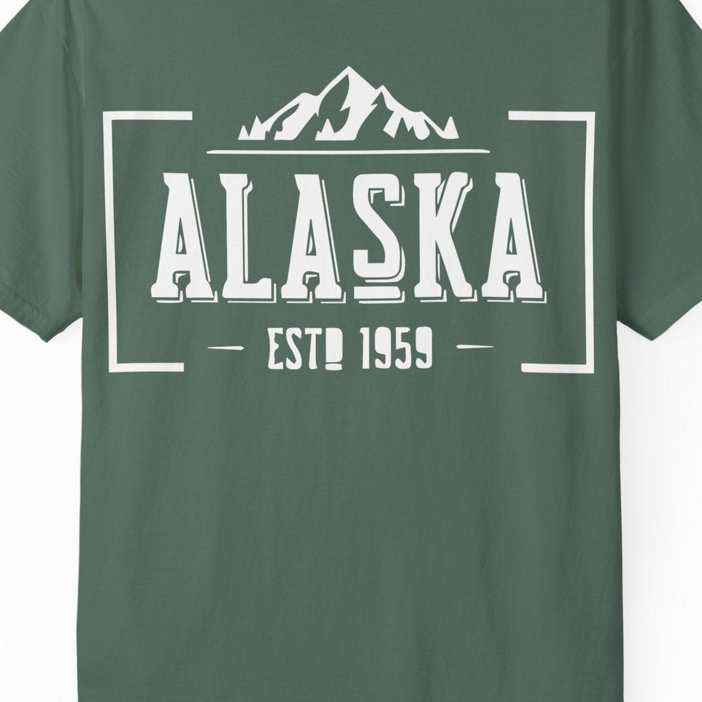 Alaska Mountain Vintage Shirt T-Shirt – Blue Spruce – Alaska Cruise Shirts Close Up