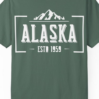 Alaska Mountain Vintage Shirt T-Shirt – Blue Spruce – Alaska Cruise Shirts Close Up