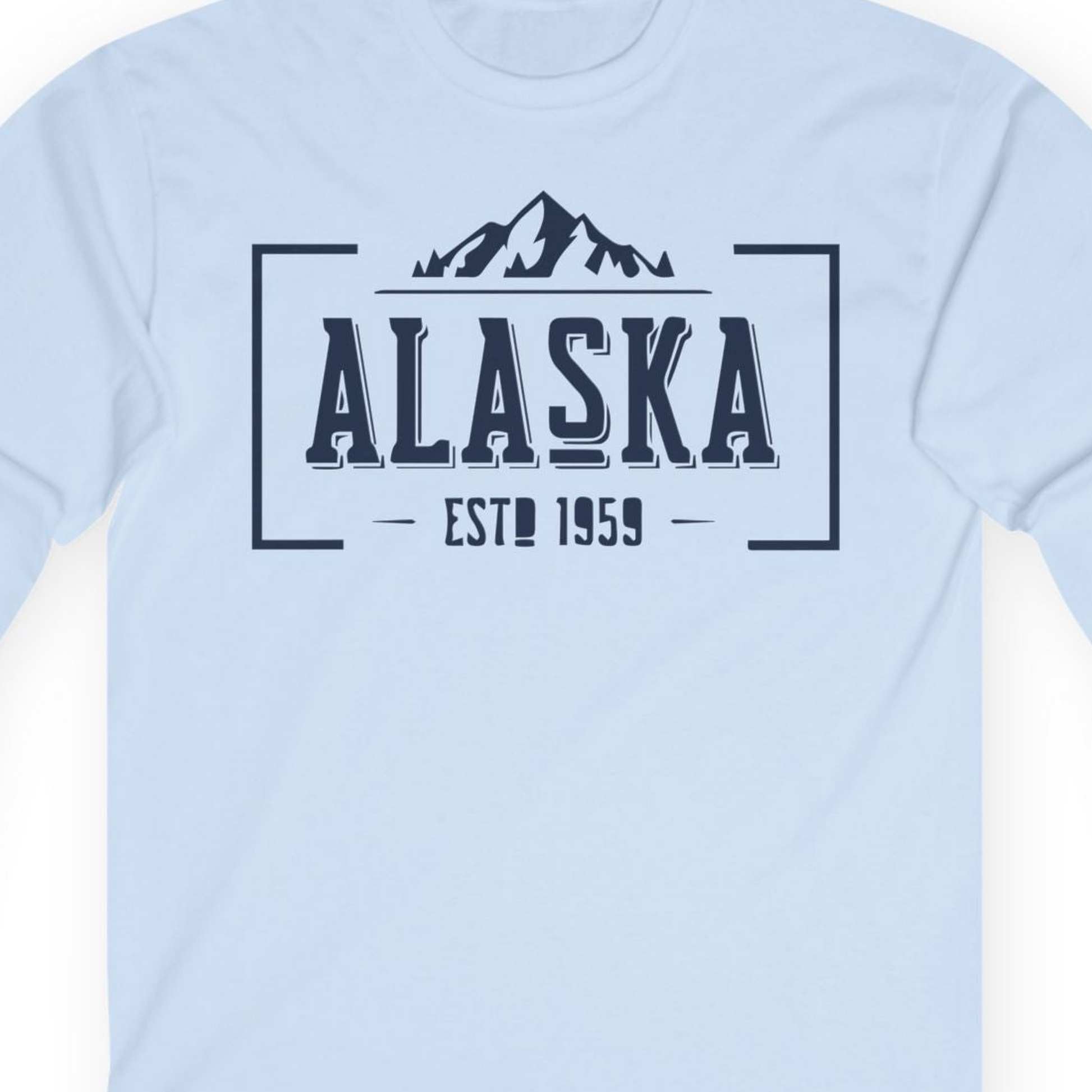 Alaska Mountain Vintage Shirt T-Shirt – Light Blue – Alaska Cruise Shirts Close Up
