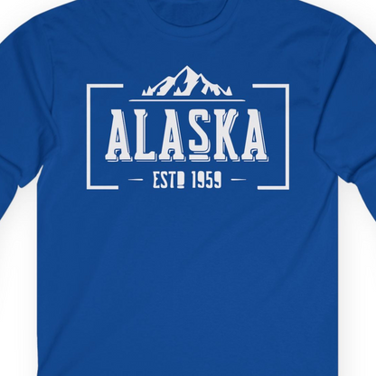 Alaska Mountain Vintage Shirt T-Shirt – Royal – Alaska Cruise Shirts Close Up