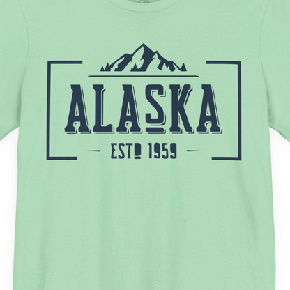 Alaska Mountain Vintage Shirt T-Shirt – Mint – Alaska Cruise Shirts Close Up