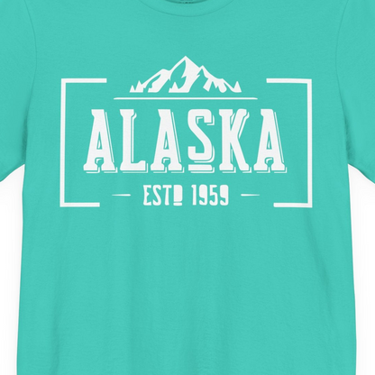 Alaska Mountain Vintage Shirt T-Shirt – Teal – Alaska Cruise Shirts Close Up