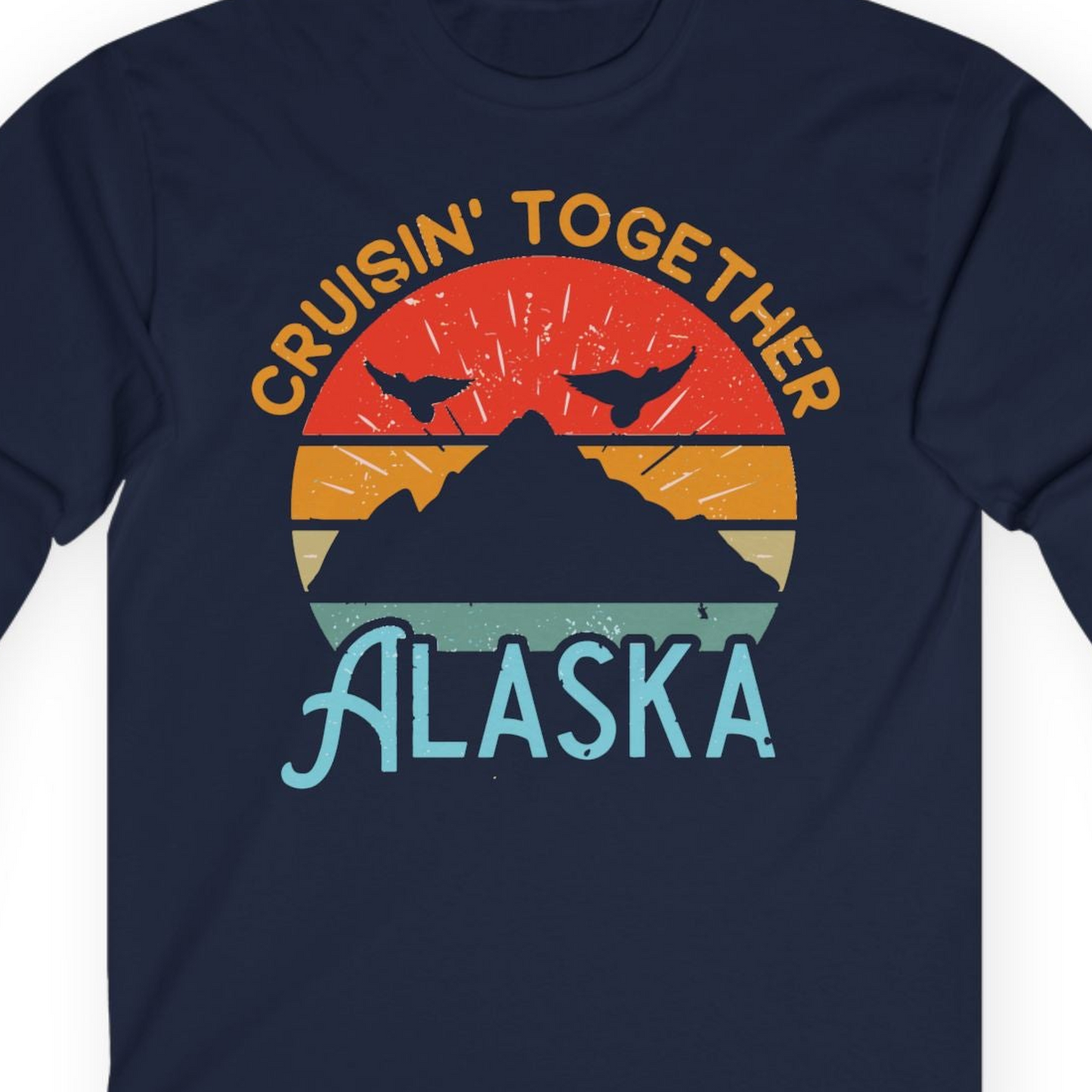 Retro Alaska Cruise Shirt T-Shirt – Navy – Alaska Cruise Shirts Close Up