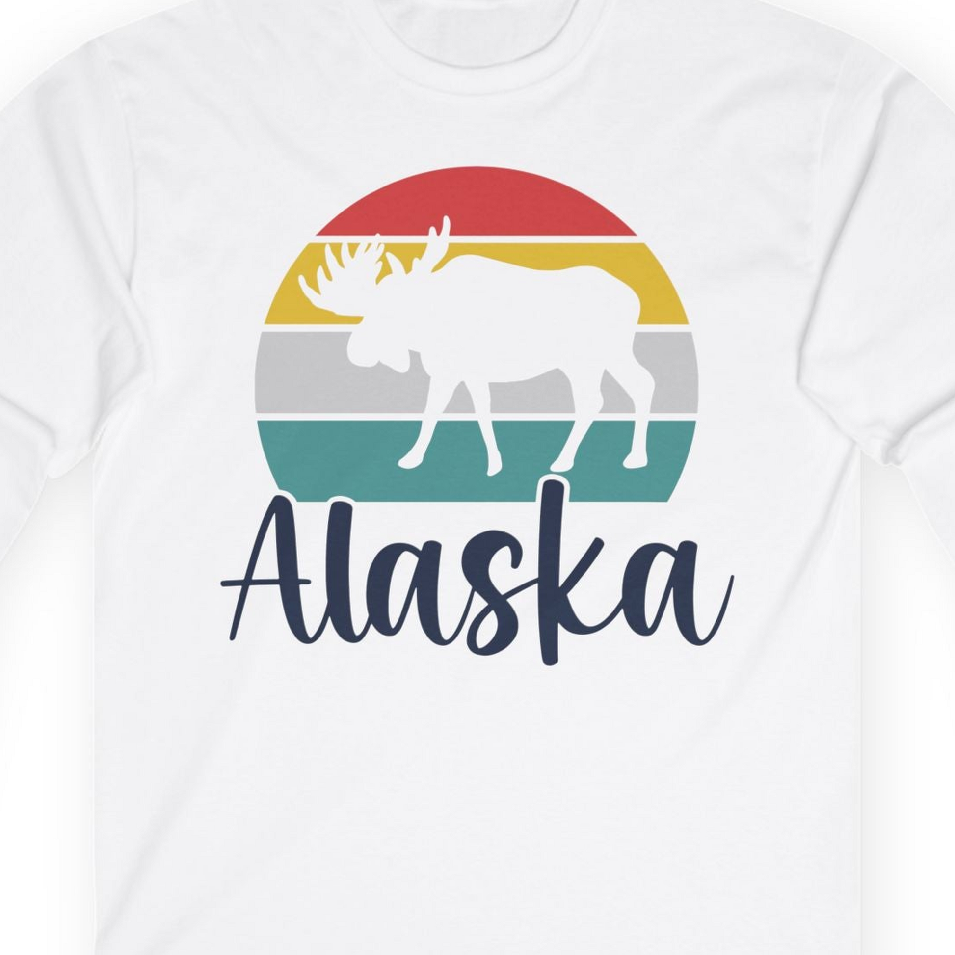 Retro Alaska Moose Silhouette Shirt T-Shirt – White – Alaska Cruise Shirts Close Up