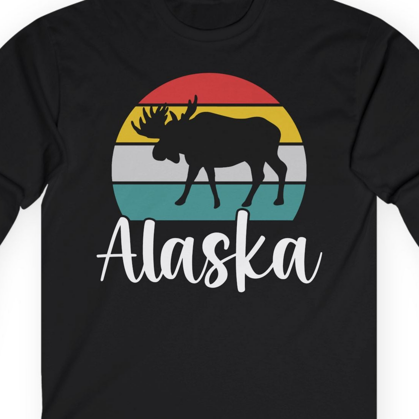 Retro Alaska Moose Silhouette Shirt T-Shirt – Black – Alaska Cruise Shirts Close Up