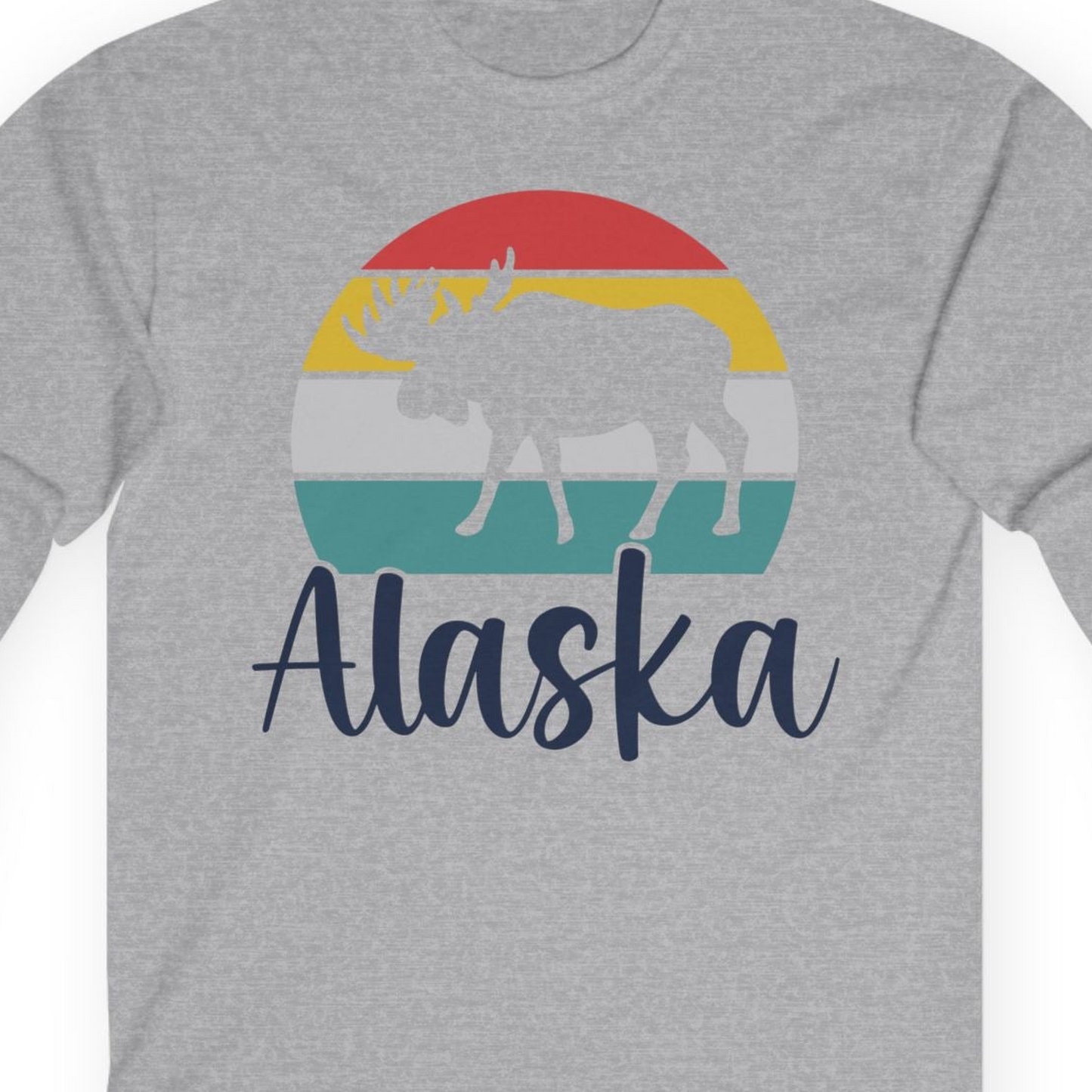 Retro Alaska Moose Silhouette Shirt T-Shirt – Sport Grey – Alaska Cruise Shirts Close Up