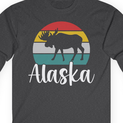 Retro Alaska Moose Silhouette Shirt T-Shirt – Dark Heather – Alaska Cruise Shirts Close Up