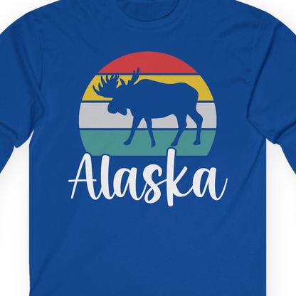 Retro Alaska Moose Silhouette Shirt T-Shirt – Royal – Alaska Cruise Shirts Close Up