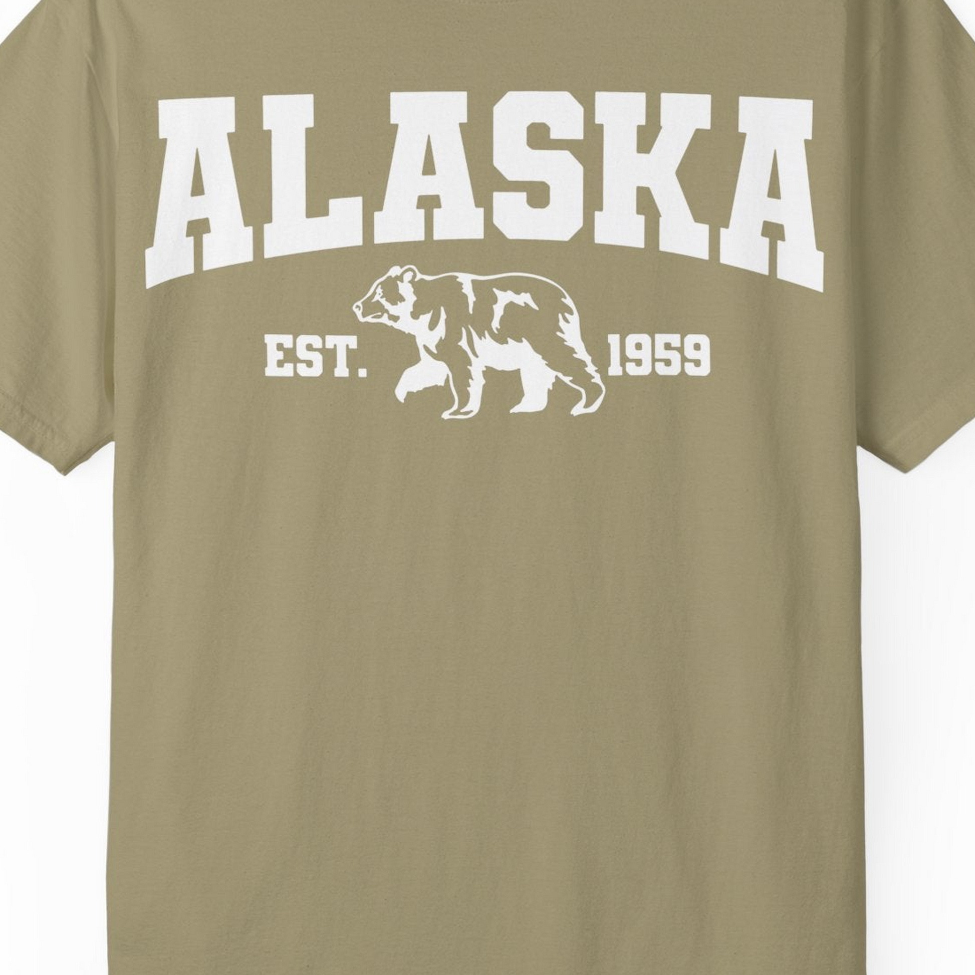 Vintage Alaska Bear Shirt T-Shirt – Khaki – Alaska Cruise Shirts Close Up