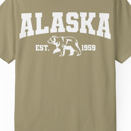 Vintage Alaska Bear Shirt T-Shirt – Khaki – Alaska Cruise Shirts Close Up