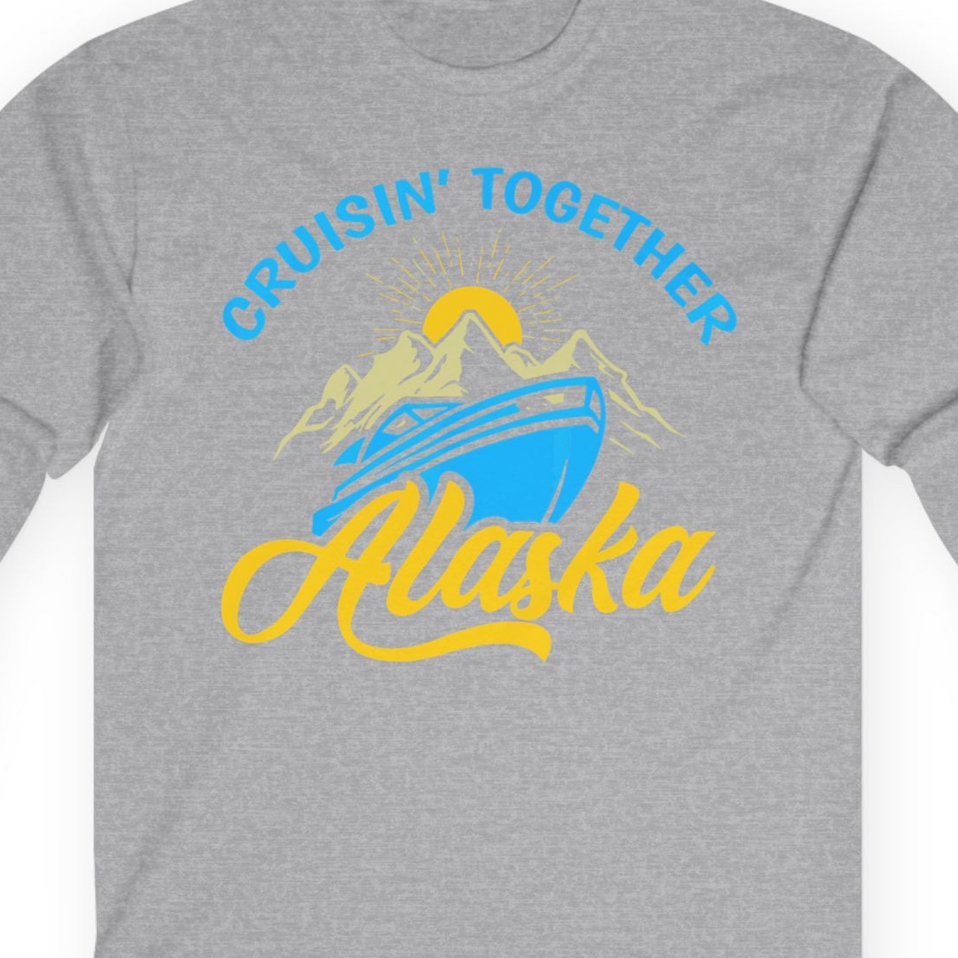 Alaska Cruise Adventure Mountains Sunrise Retro Shirt for Travelers — Long Sleeve T-Shirt – Sport Grey – Alaska Cruise Shirts Close Up