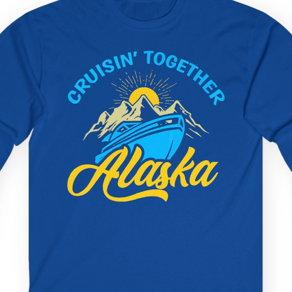 Alaska Cruise Adventure Mountains Sunrise Retro Shirt for Travelers — Long Sleeve T-Shirt – Royal – Alaska Cruise Shirts Close Up