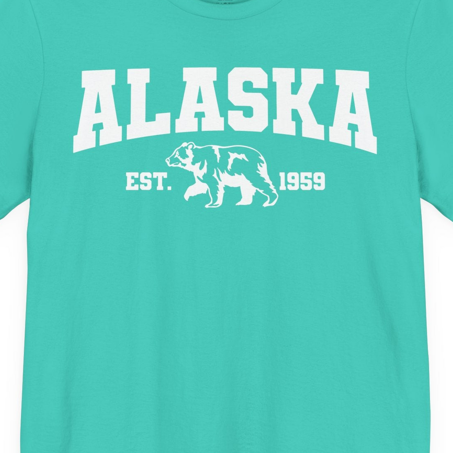Vintage Alaska Bear Shirt T-Shirt – Teal – Alaska Cruise Shirts Close Up