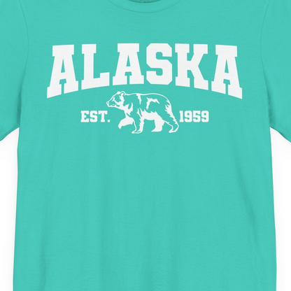 Vintage Alaska Bear Shirt T-Shirt – Teal – Alaska Cruise Shirts Close Up