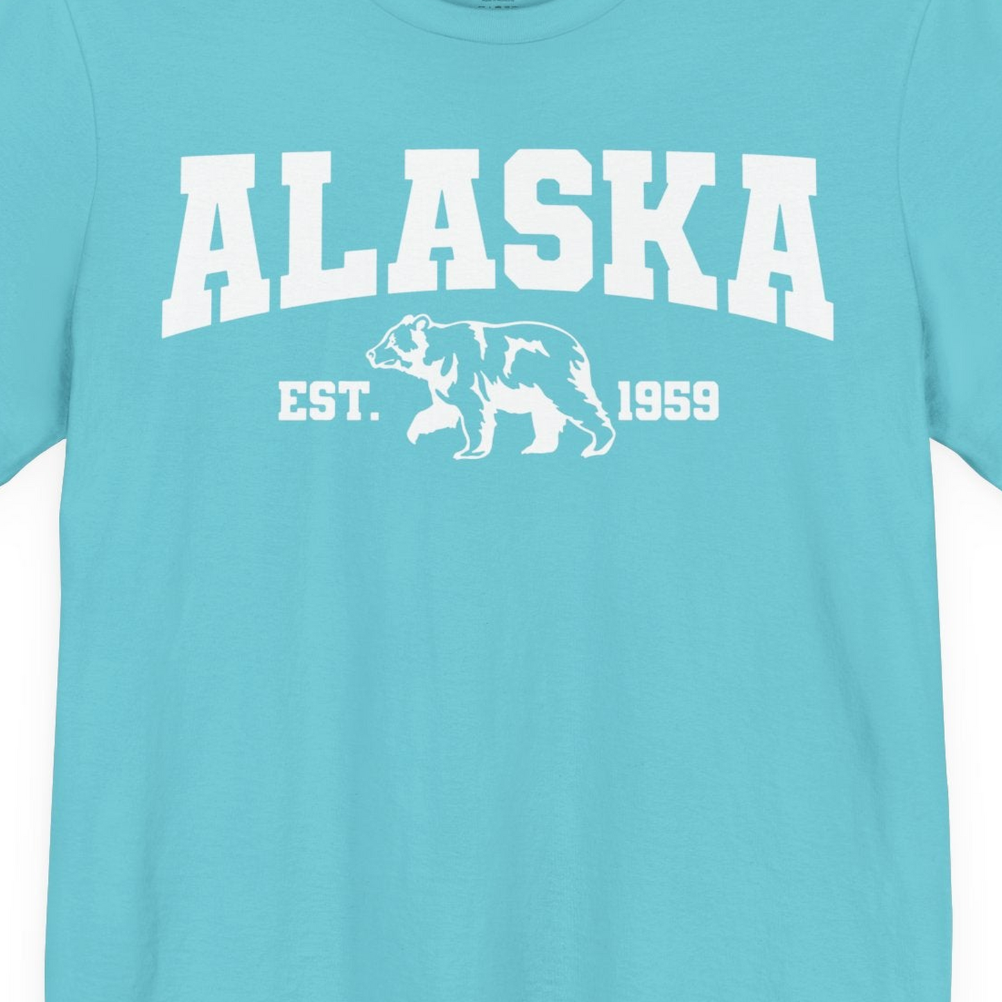 Vintage Alaska Bear Shirt T-Shirt – Turquoise – Alaska Cruise Shirts Close Up