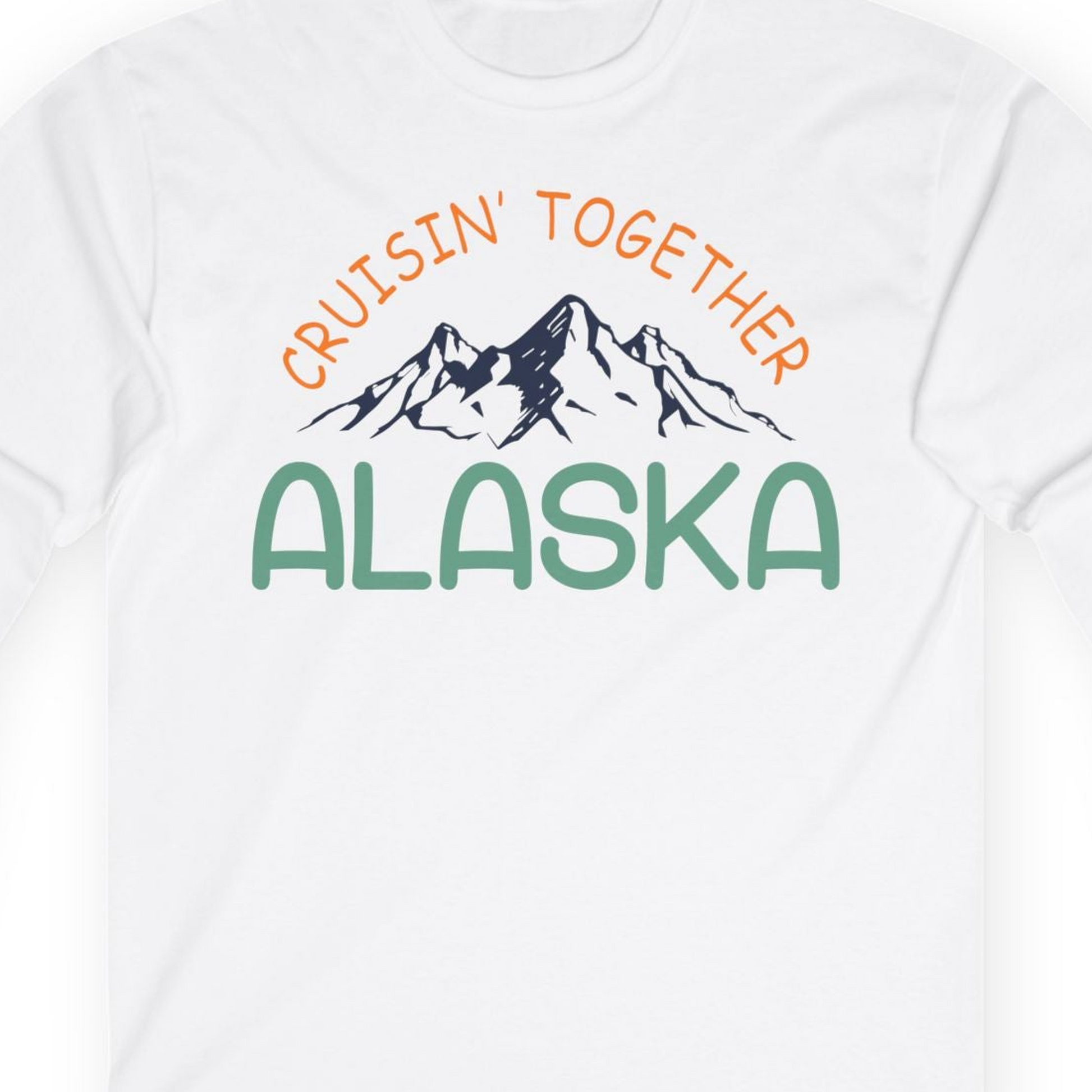 Cruisin Together Alaska Mountain Adventure Cruise Graphic Shirt — Long Sleeve T-Shirt – White – Alaska Cruise Shirts Close Up