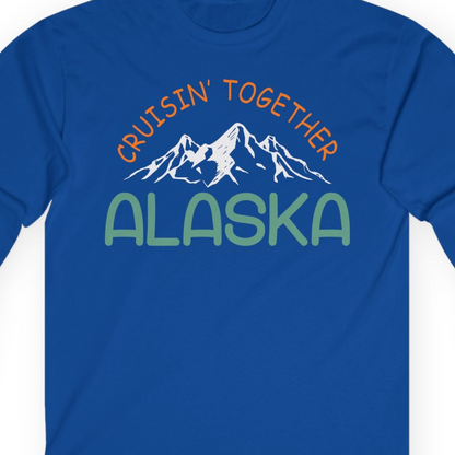 Cruisin Together Alaska Mountain Adventure Cruise Graphic Shirt — Long Sleeve T-Shirt – Royal – Alaska Cruise Shirts Close Up