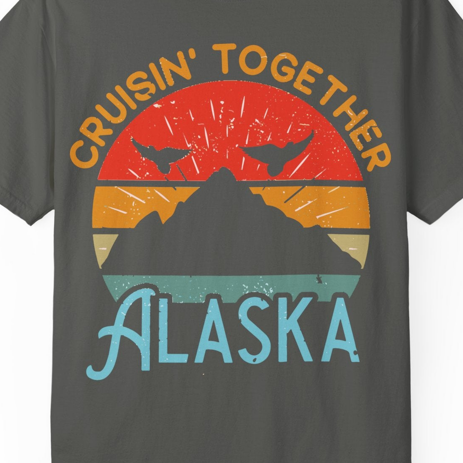 Retro Alaska Cruise Shirt T-Shirt – Pepper – Alaska Cruise Shirts Close Up