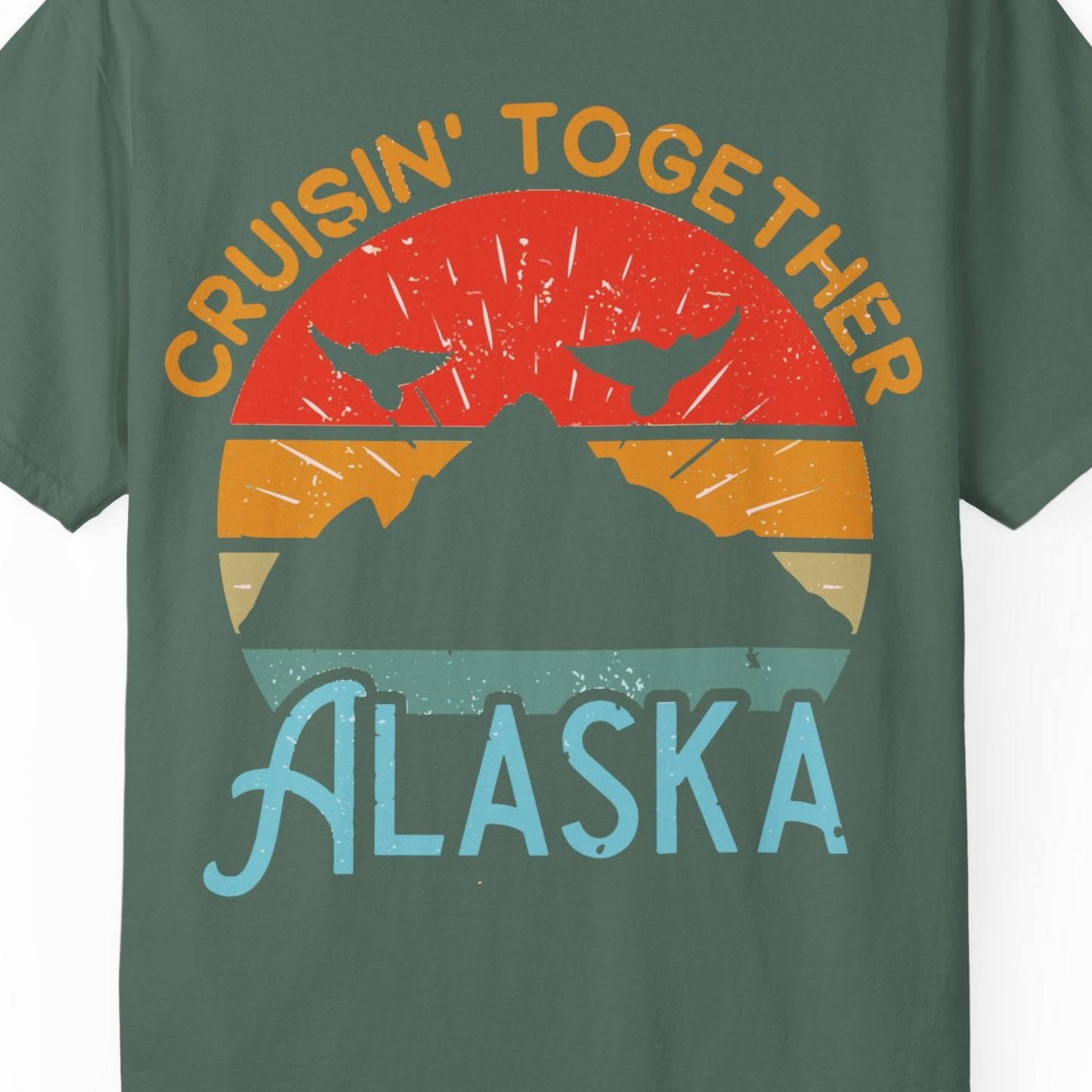 Retro Alaska Cruise Shirt T-Shirt – Blue Spruce – Alaska Cruise Shirts Close Up