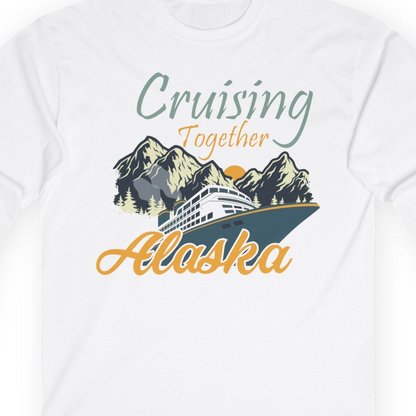 Cruising Together Alaska Mountains Family Alaska Cruise Adventure Shirt — Long Sleeve T-Shirt – White – Alaska Cruise Shirts Close Up