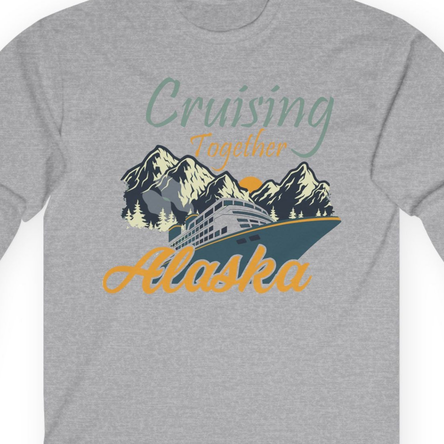 Cruising Together Alaska Mountains Family Alaska Cruise Adventure Shirt — Long Sleeve T-Shirt – Sport Grey – Alaska Cruise Shirts Close Up