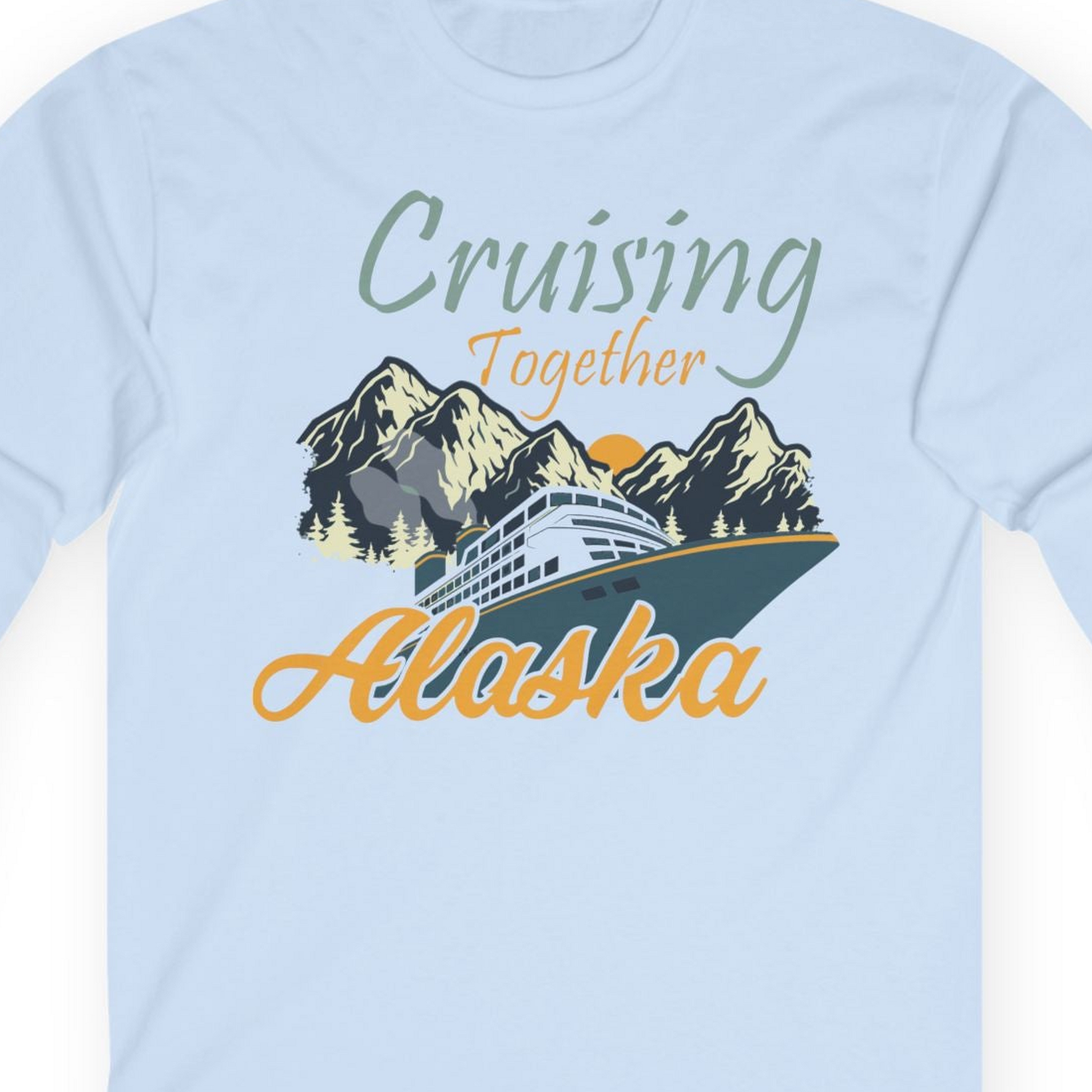 Cruising Together Alaska Mountains Family Alaska Cruise Adventure Shirt — Long Sleeve T-Shirt – Light Blue – Alaska Cruise Shirts Close Up
