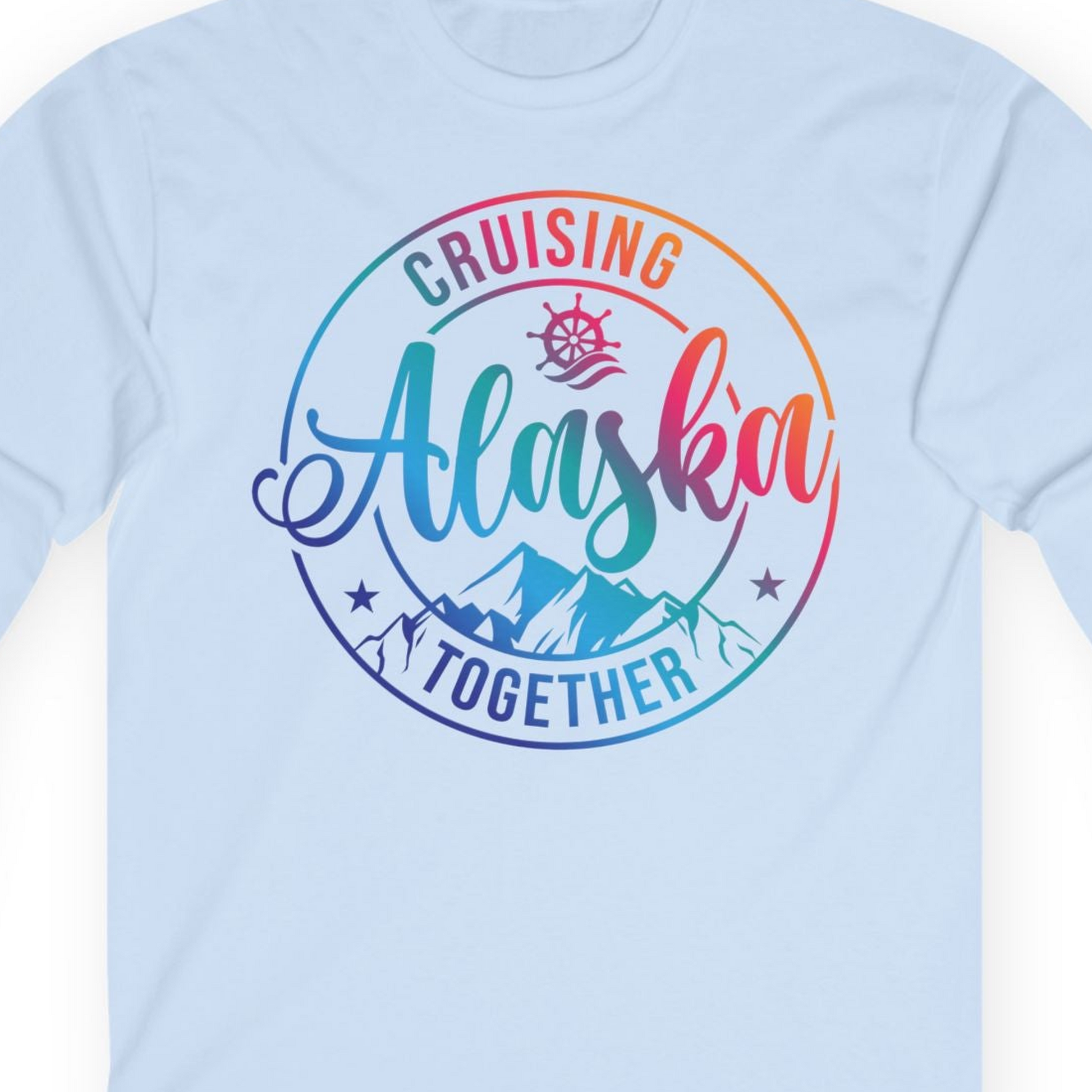 Cruising Alaska Together Shirt T-Shirt – Light Blue – Alaska Cruise Shirts Close Up