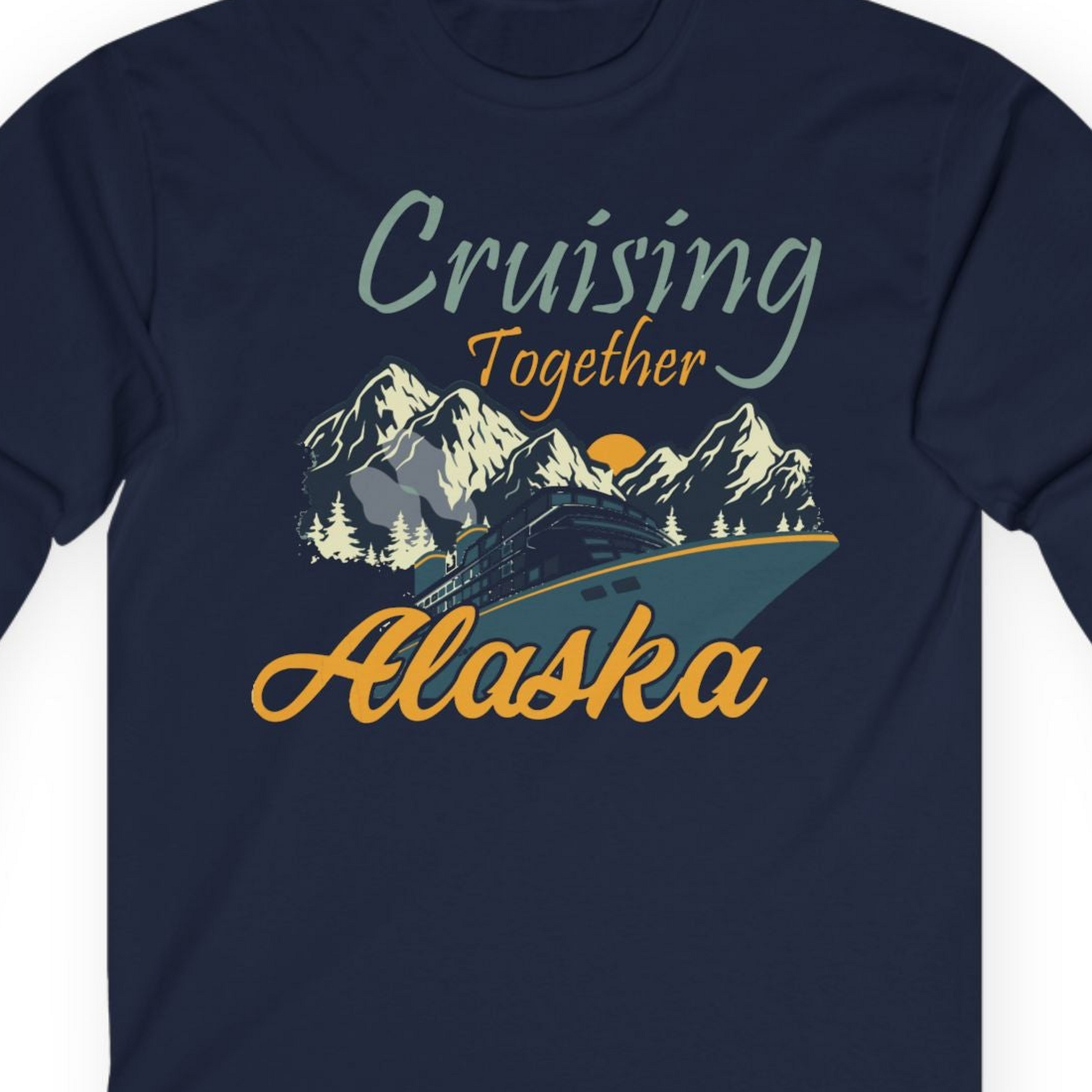 Cruising Together Alaska Mountains Family Alaska Cruise Adventure Shirt — Long Sleeve T-Shirt – Navy – Alaska Cruise Shirts Close Up