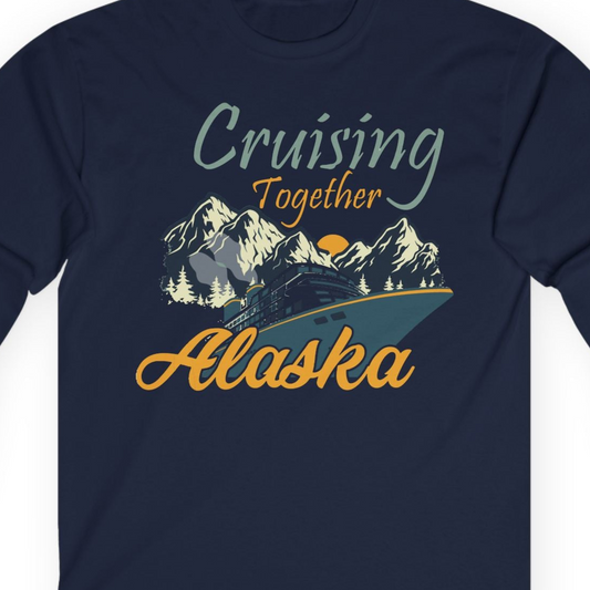 Cruising Together Alaska Mountains Family Alaska Cruise Adventure Shirt — Long Sleeve T-Shirt – Navy – Alaska Cruise Shirts Close Up