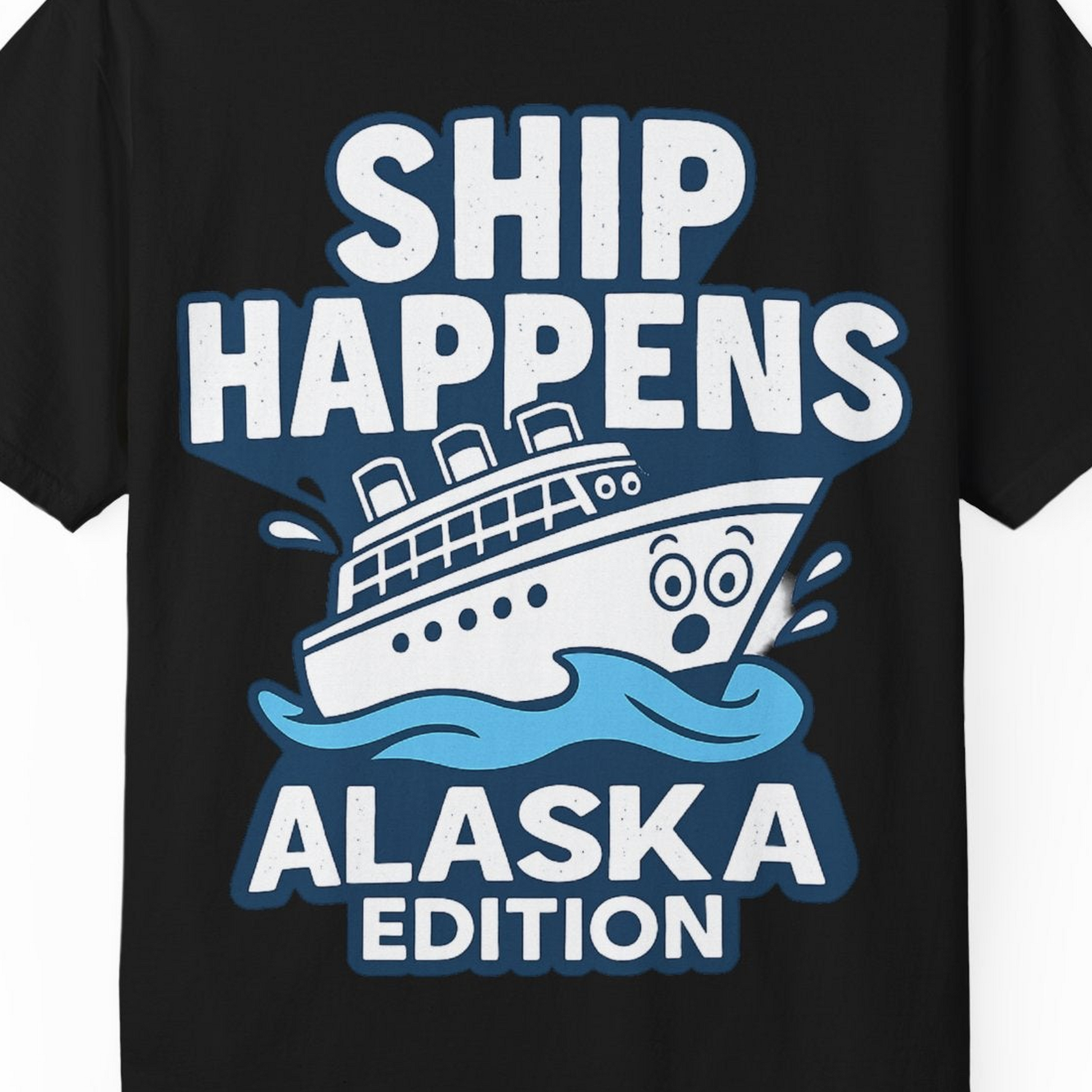 Ship Happens Alaska Cruise Shirt T-Shirt – Black – Alaska Cruise Shirts Close Up