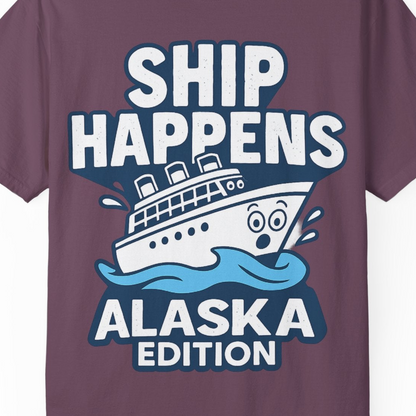 Ship Happens Alaska Cruise Shirt T-Shirt – Berry – Alaska Cruise Shirts Close Up