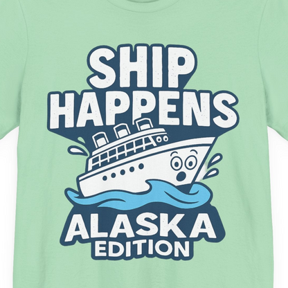 Ship Happens Alaska Cruise Shirt T-Shirt – Mint – Alaska Cruise Shirts Close Up