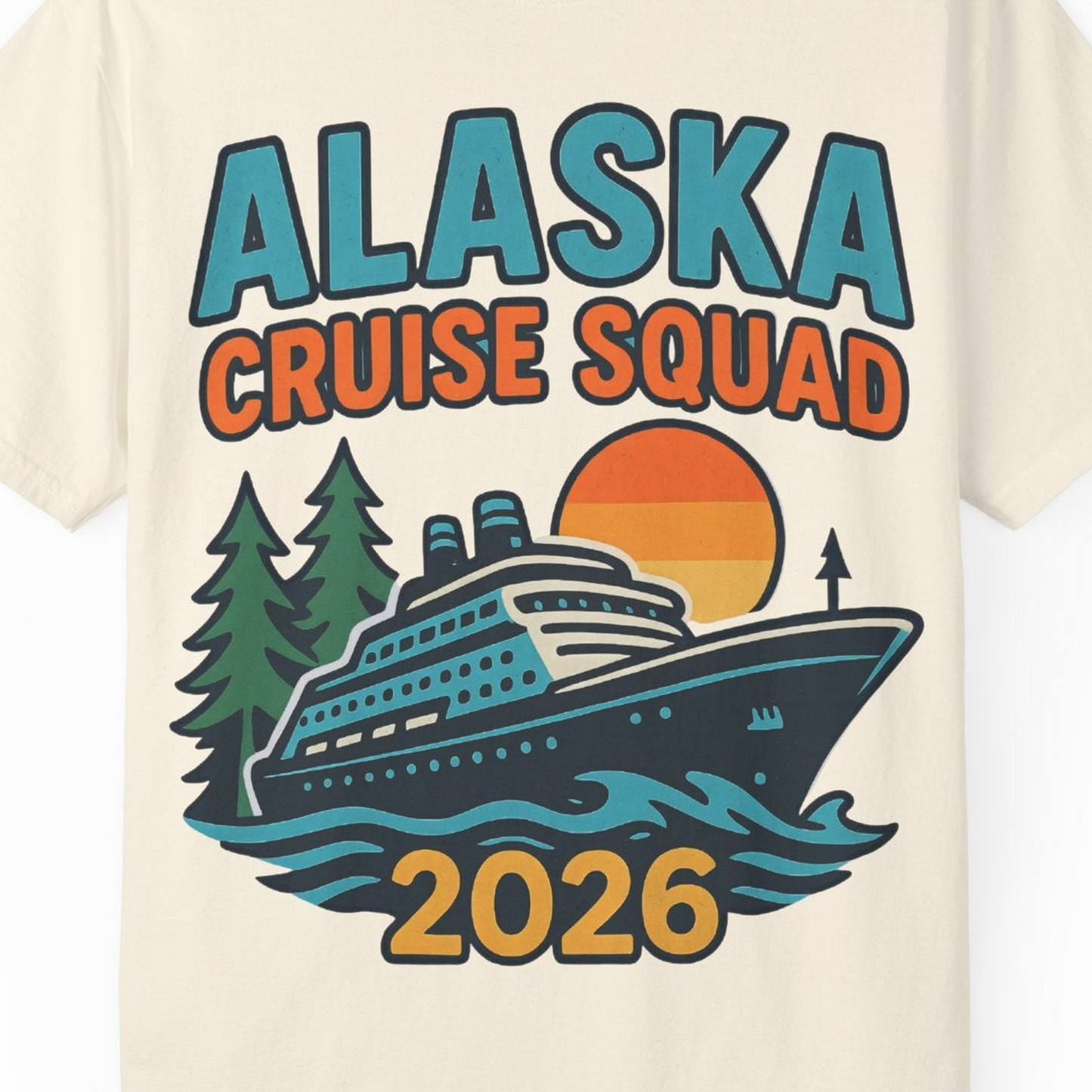 Alaska Cruise Squad Shirt T-Shirt – Ivory – Alaska Cruise Shirts Close Up