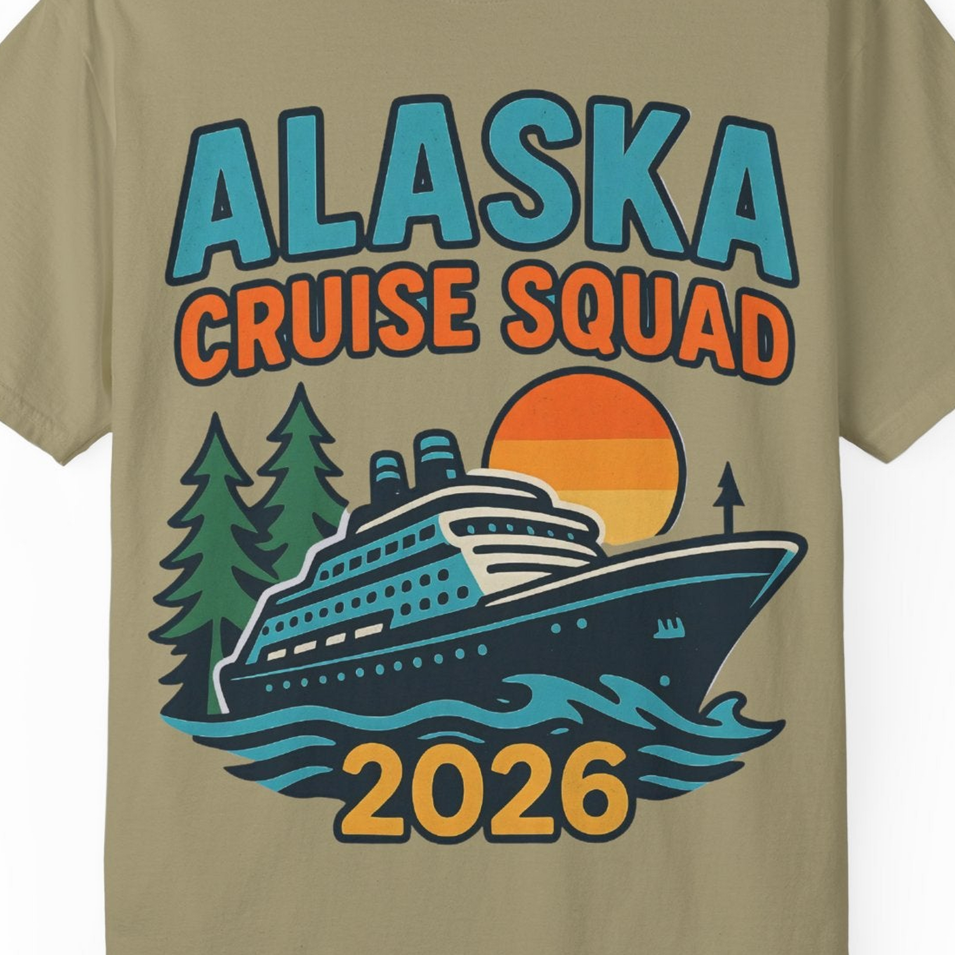 Alaska Cruise Squad Shirt T-Shirt – Khaki – Alaska Cruise Shirts Close Up