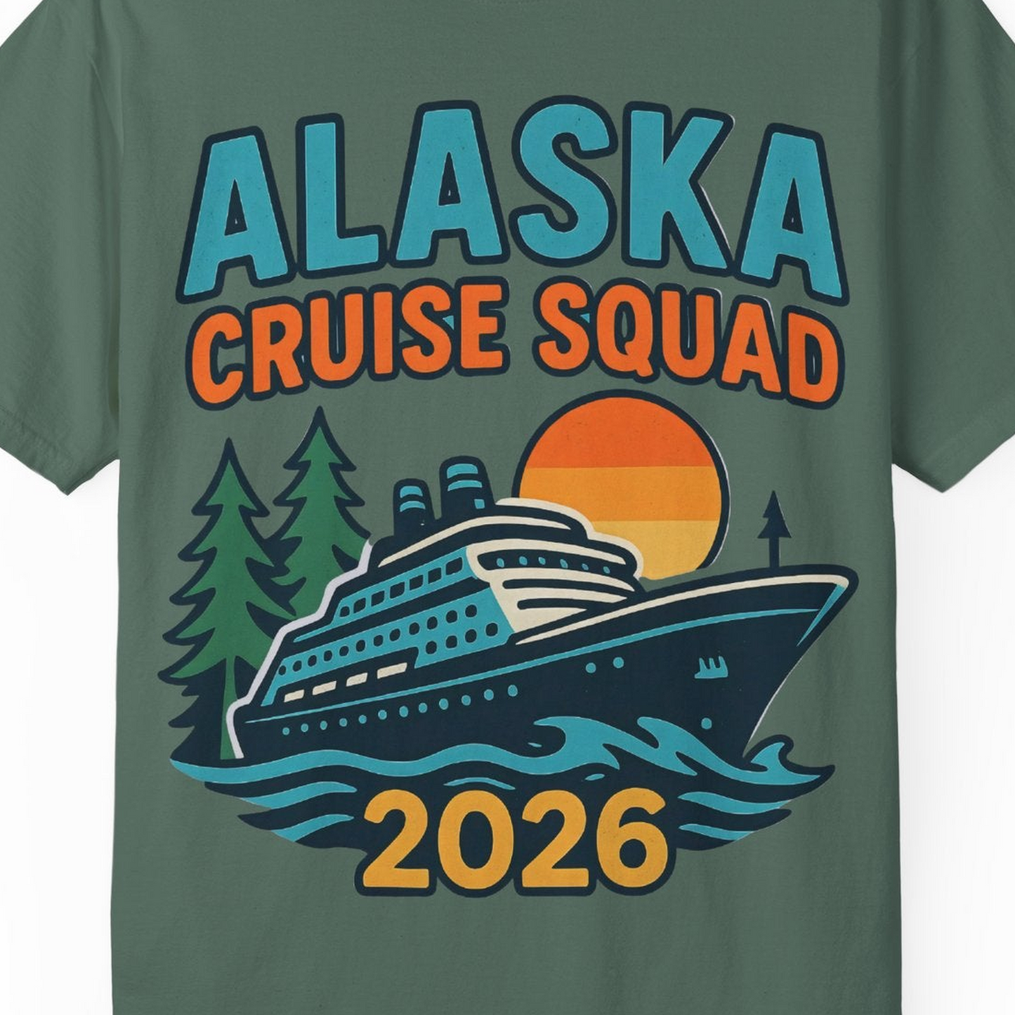 Alaska Cruise Squad Shirt T-Shirt – Blue Spruce – Alaska Cruise Shirts Close Up