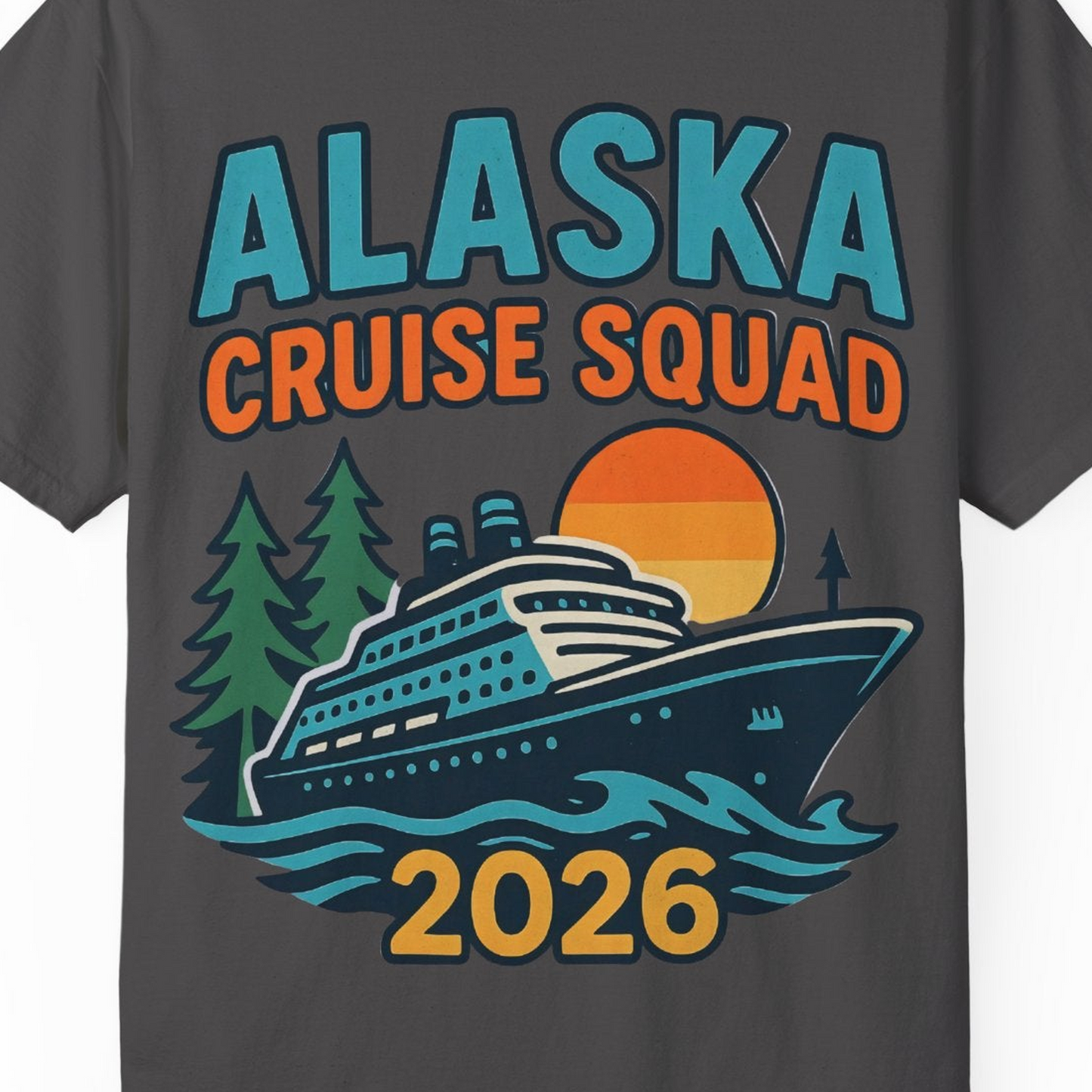 Alaska Cruise Squad Shirt T-Shirt – Graphite – Alaska Cruise Shirts Close Up